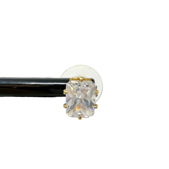 Gold Tone Cubic Zirconia Stud Earrings Square Cut Clear - Picture 5 of 8